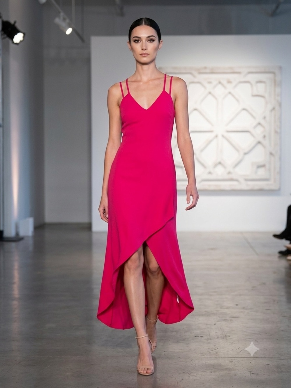 Intermix Fuchsia V-Neck High-Low Slip Dress